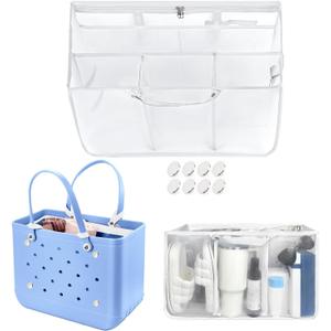 XYFuuee Beach Bag Organizer Inserts for Original Large Bogg Bag Accessories with 8 Removable Metal Fasteners, Lightweight Mesh Insert Divider Pouch, Organizing Rubber Tote, Save Space, White XL