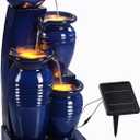 Teamson Home 28.74 in. 4-Tier Cascading Bowl Solar-Powered Water Fountain with LED Lights for Gardens, Landscaping, Patios, Balconies, Lawns, Navy Blue