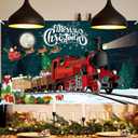 Merry Christmas Backdrop, 180x110cm/5.9x3.6 Feet Christmas Decoration Banner Happy Holiday Background for Photography Home Inside Decor Yard Outside Wall Sign Winter Birthday Party Supplies(Train)