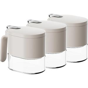 Nicunom 3 Pack Condiment Jar Glass Spice Containers with Lids and Spoons, 13 Oz Airtight Seasoning Box Condiment Canisters Pots Salt Pepper Sugar Bowl Storage Container for Kitchen