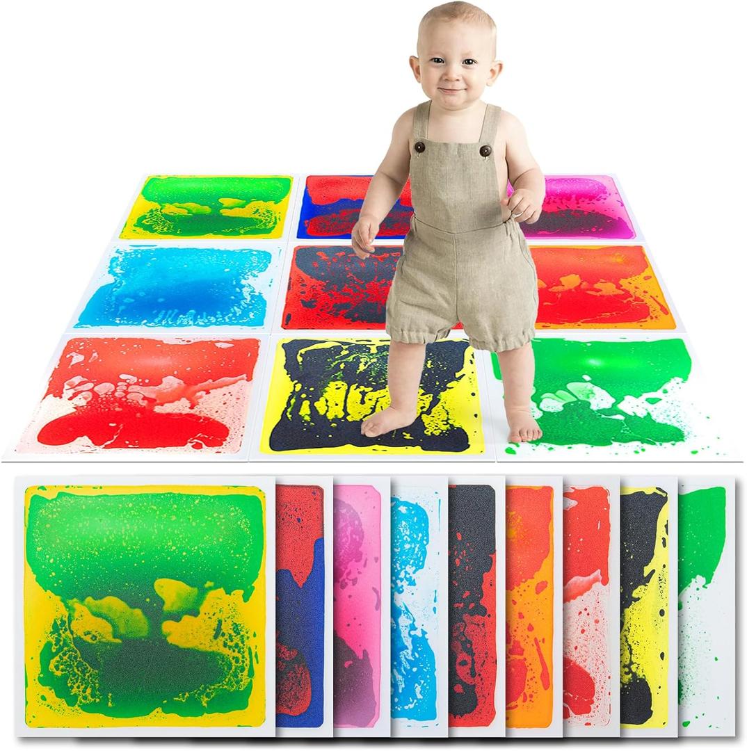 Art3d Liquid Fusion Activity Play Centers for Children, Toddler, Teens, 12" X 12" Pack of 9 Tiles (Green-yellow,orange,blue-red,pink,blue-yellow,yellow-black,red,blue,purple-black)