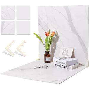 BEIYANG 2 Marble 24x24 Inch Photography Backdrop Boards with 2 PCS Bracket for Flat Lay or Food Photography Background Marble and White Backdrop Photo Table Backdrop