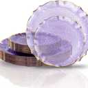 bUCLA 40PCS Clear Purple and Gold Plastic Plates - Fancy Lace-Edge Purple with Gold Trim Hammered Disposable - Include 20 Each (10inch Dinner & 7inch Dessert) Plates for Party & Wedding
