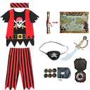 Lingway Toys Kids Pirate Costume,Pirate Role Play Dress Up Completed 8pcs Set for Kids 8-10years
