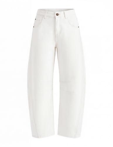 ZESICA Womens Barrel Jeans for Women Trendy 2026 High Waisted Wide Leg Stretchy Baggy Ankle Denim Pants with Pockets,White,XX-Large