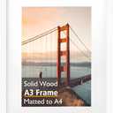 KINLINK A3 Picture Frame, White Solid Wood Photo Frame with Acrylic Plexiglass for Pictures A4 with Mat or A3 without Mat, Wall Display Poster Frame 1 Pack