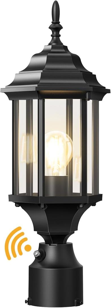 Dusk to Dawn Outdoor Post Lights, Waterproof Aluminum Lamp Post Light Fixture, Exterior Lamp Post Lantern Post Deck Lighting for Yard, Driveway, Pathway (Black- 1 Pack)
