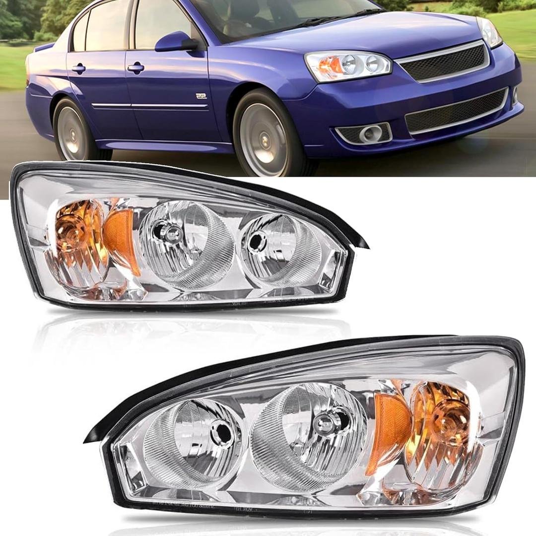 A&P For 2004-2007 Chevy Malibu, 08 Chevy Malibu Classic Headlights Headlamp Assembly Replacement Driver and Passenger Side, Chrome