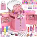 PERRYHOME Kids Makeup Set for Girls, 63 Pcs Washable NonToxic Real Cosmetic Toddler Makeup Kit, Unicorn Princess Play Makeup Toys Birthday Gifts, Dress up Time Girl Toys for 3 4 5 6 7 8 9 10 11 12
