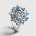 Sunflower Rings for Women, 925 Sterling Silver Sunflower Ring Light Blue Zircon Sunflower Diamond Ring Crystal Sunflower Ring Sunshine Sunflower Statement Ring with Cubic Zirconial Band Size 10