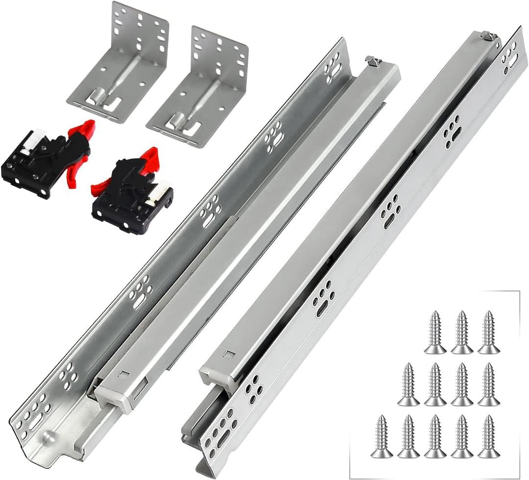 Undermount Soft Close Drawer Slides Bottom Mounted Full Extension 9 12 15 18 21 24 Inch Ball Bearing Runners Rails 77 Lb Load 1 Pair (1 Pair, 15 Inch)