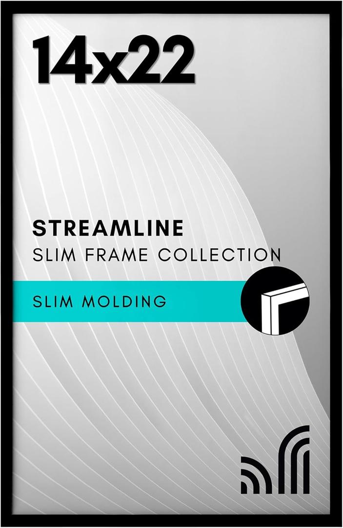 Americanflat 14x22 Picture Frame with Polished Plexiglass - Streamline Collection - Thin Border Picture Frame for Wall Display - Hanging Hardware Included - Black