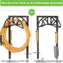 Mr IRONSTONE Garden Hose Holder Freestanding with 4 Spikes, Upgraded Water Hose Holder with Stainless Steel Screws, Heavy Duty Hose Stand Holds (Deep Black)
