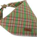 Christmas Dog Bandanas Boy Girl Green Lattice Cotton Washable Dog Scarf Adjustable Pet Bib Scarves for Small Medium Large Dogs S