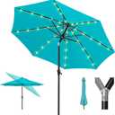 Tempera 9ft Patio LED Umbrella with light | Solar Outdoor Umbrella | Market Table Parasol with Push Button Tilt and Crank, with Sturdy Pole&Fade resistant canopy,Easy to set