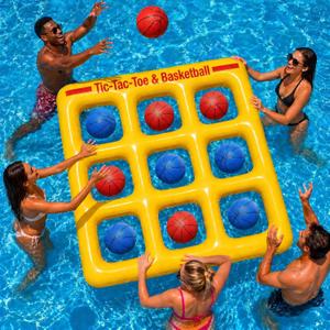 Pool Toy Games, Upgraded Tic-Tac-Toe & Basketball, Inflatable Anti-Wind Pool Games with 10 Basketball (5 Red & 5 Blue) – Pool Games for Adults Kids Teens& Family, Outdoor Summer Water Pool Party Toys