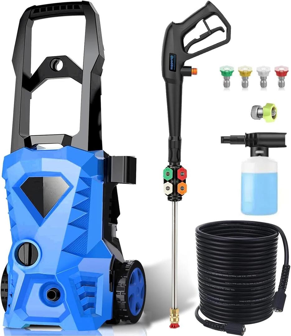 5000PSI 2.8GPM Electric Pressure Washer High Power Washer with 33ft Pressure Hose, 4 Nozzles and Soap Bottle for Cleans Patios/Fences/Home (Blue)