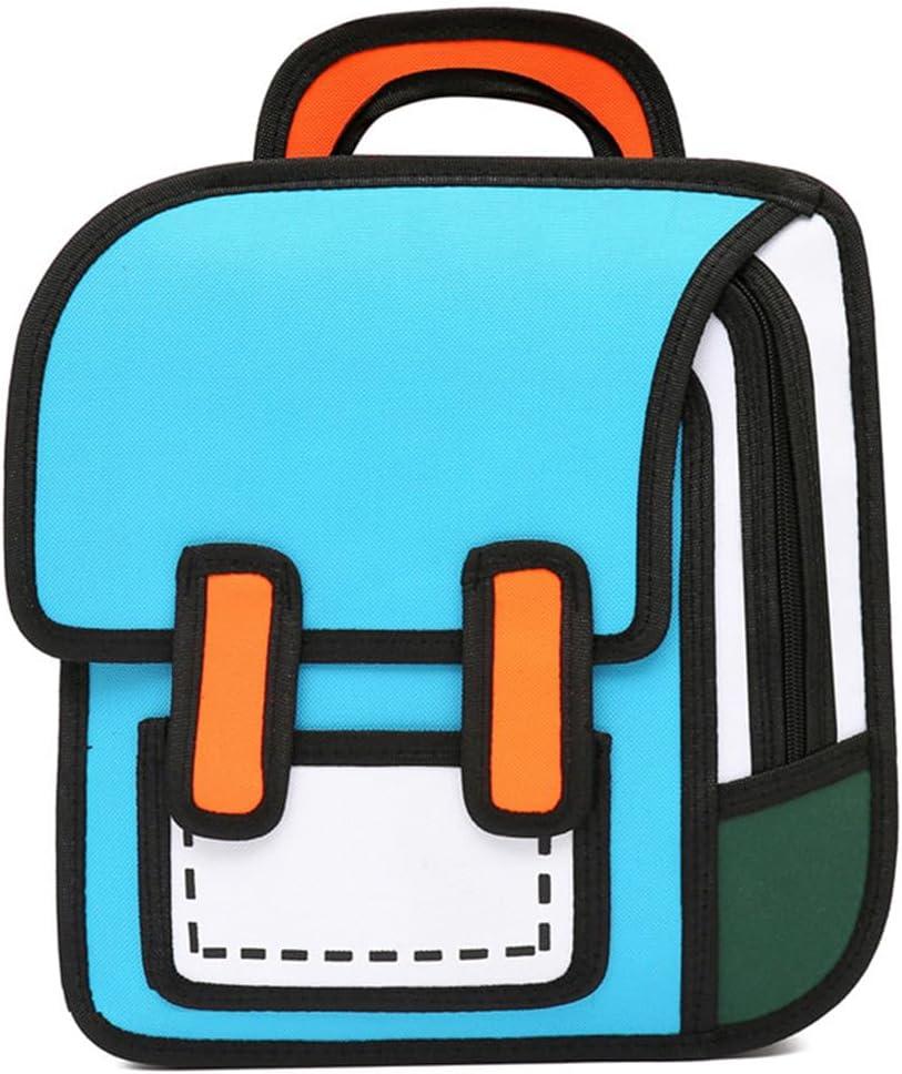 Kids Kawaii Backpack for Boys Girls Cute Toddler 2D Cartoon Comic Paper Jump Bookbag Fun Weird School Schoolbag (Blue, Small)