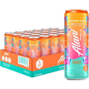 Alani Nu ORANGE KISS, Sugar Free, Low Calorie Energy Drinks, 200mg Caffeine, Biotin, B Vitamins, Zero Sugar, 10 Calories, 12 Fl Oz Cans, 24 Pack, EXP: 07/09/2027