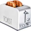 Rae Dunn Toaster, Stainless Steel 2 Slice Square Toaster, Wide Slot with 5 Browning Levels, with Bagel, Defrost and Cancel Options (White)