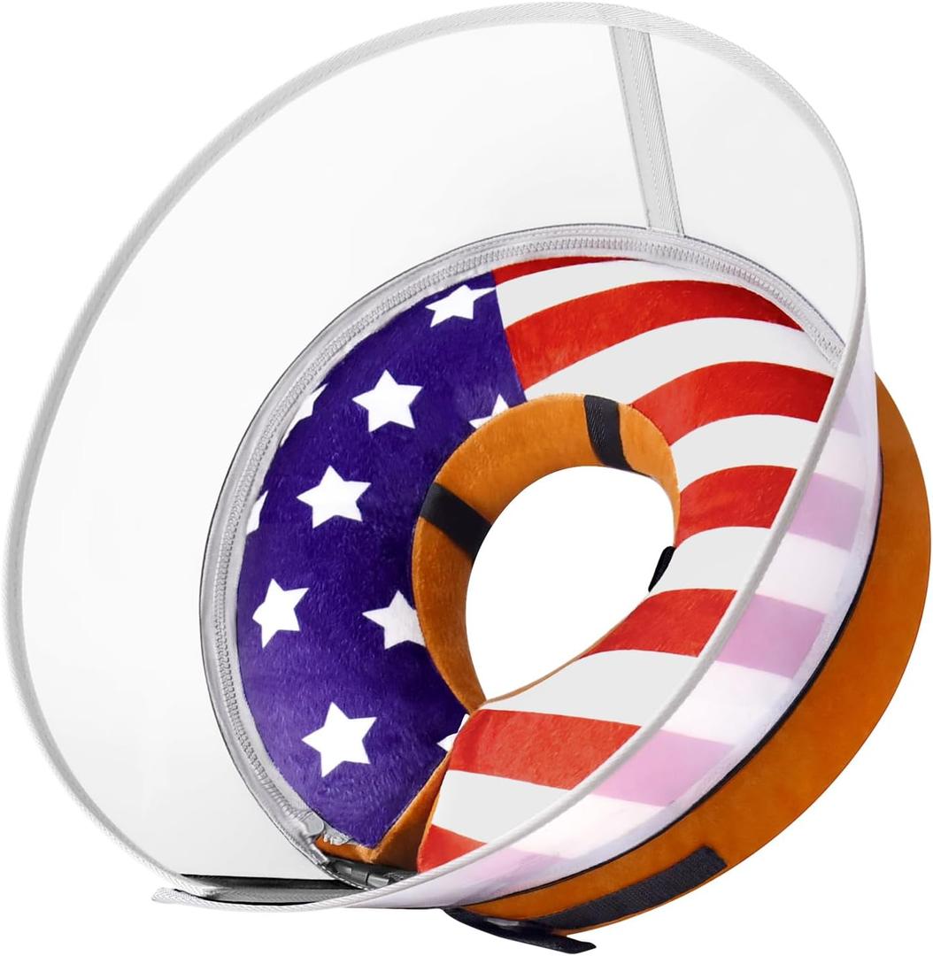 TDTOK Inflatable Dog Cone with Detachable Anti-Licking Shield, 4th of July Flag Soft Dog Cone Alternative After Surgery, Adjustable Inflatable Elizabethan Collar (M (Neck: 9-12''))