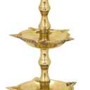 SATVIK Standing Brass Kerala Samai Diwali Deepak for Puja Traditional Panchmahal Pooja Deepam Diya Oil Lamp Kutthu Vilakku Dia 5 in 1 Step Adjustable 11 inch Deepawali Indian Gift Item