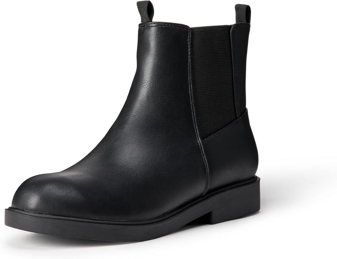 Amazon Essentials Girl's Chelsea Ankle Boots (4 Big Kid, Black Faux Leather)