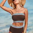 Herseas Women's 2 Pieces Bandeau Bikini Color Block Swimsuits 2025 Summer Off Shoulder High Waisted Bathing Suit (XXL)