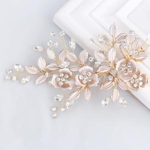 SWEETV Light Rose Gold Wedding Clip Rhinestone Bridal Comb Barrette - Handmade Flower Clip Head Pieces for Women