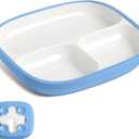 Domensi 1 Set Kids Porcelain Plates with Silicone Sleeves 8.2 Inch Divided Porcelain Plate Toddler White Suction Dishes for Baby Troubleless Eating Microwave Dishwasher Safe (Blue)
