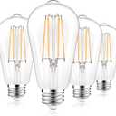 PARTPHONER LED Light Bulbs Dimmable Vintage Edison Bulb, E26 LED Bulb 60W Equivalent 720 Lumens, Warm White 2700K, ST58 Antique LED Filament Bulb CRI 85+, Clear Glass, Pack of 4