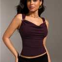 MakeMeChic Women's Casual Cowl Neck Tank Top Ruched Sleeveless with Metal Decor Mesh Top (L)