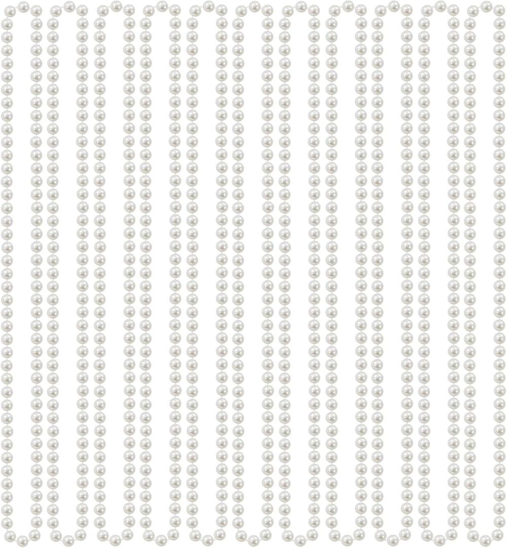 60 Pack Fake Pearl Necklace for Women, 31 Inch Long Pearl White Beaded Strand Necklace Bulk, 1920s Costumes Party Favors Accessory for Wedding, Birthday, Party Decorations
