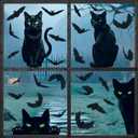 Halloween Decorations Window Clings,4 Sheet Large Black Cats Halloween Window Stickers,Bats Silhouette Window Decals for Indoor School Home Office Party Decor