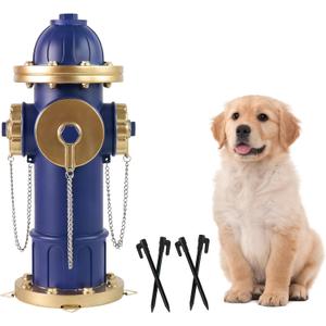 Dog Fire Hydrant Pee Post Puppy Pee Training Post Garden Statue, Blue & Gold Fire Hydrant Outdoor Figurines Decor for Yard Garden Lawn Patio (Small)