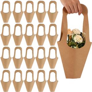 Tergy 20Packs Kraft Paper Flowers Gift Bags Brown Hanging Bouquet Wrapping Bags for Home Decoration (14Inches)