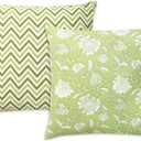 AVKA Studio Light Green Decorative Throw Pillow Covers - Reversible 100percent Pure Cotton Block Print Accent Pillows Set of 2 Floral Indian for Couch Bed Sofa Cover Only, 18x18 Inches