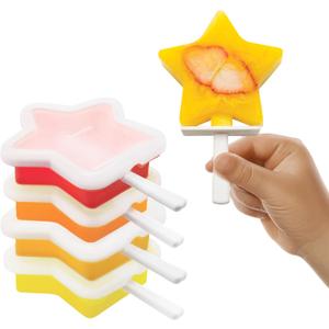 Tovolo Silicone Popsicle Molds with Sticks (4-Pack, Star) - Reusable Ice Pop Molds for Homemade Flavored Ice Pops & Frozen Snacks - Stackable Popsicle Maker with Lid, Dishwasher Safe & BPA-Free