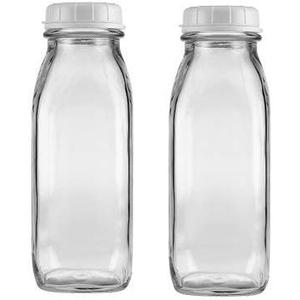 The Dairy Shoppe Glass Milk Bottle, Heavy Glass with Lid, Creamery Style (2, Pint)