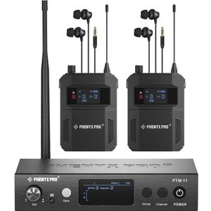 Phenyx Pro Wireless in Ear Monitor System,Dual in Ear Monitors for Musicians, Mono Stage Monitor, Metal IEM w/ 2 Bodypacks, 50 UHF Frequencies, Rack Mount, 164ft Range, for Studio/Band (PTM-11-2B)