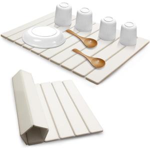AIFLM Large Stone Dish Drying Mats for Kitchen Counter , Quick Dry Absorbent Collapsible Dish Drying Mat, 24”(L)x16”(W) Diatomaceous Earth Mats for Dishes Bottles Cups,Match Any Countertop Beige