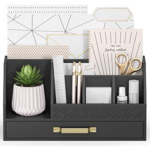 Wisuce Bamboo Mail Organizer Countertop with Drawers, Wooden Desk Organizer File Bill Sorter Storage Box for Desktop Letter Envelope Countertop Holder for Office Home School Organization