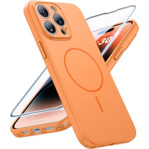 FNTCASE for iPhone 14 Pro Max Case Orange: [Compatible with Magsafe] Solid Matte 14 Pro Max Magnetic Phone Cover with [Full Camera Protection] [Screen Protector] Military Grade Shockproof Protective