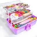 LINAYE 3000PCS Arts and Crafts Supplies Kit for Kids, All in One DIY Craft Box Kits, Craft Supplies Set Include Pompoms, Pipe Cleaners for Kids Ages 4-6 6-8 Birthday Gifts for Boys Girls (Purple)