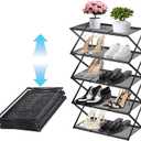 Shoe Rack for Entryway 5 Tier Foldable Shoe Rack Without Assembly Collapsible Metal Shoe Organizer Folding Shoe Storage Rack for Door, Living Room, Black (X Shape(black))