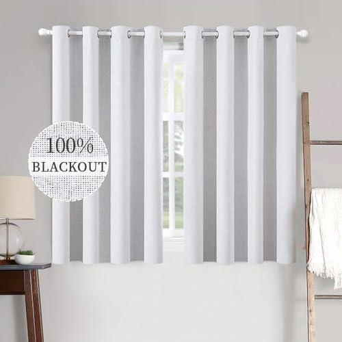 MIULEE Linen Texture Full Blackout Curtain for Living Room Darkening,Thermal Insulated Grommet Curtain for Bedroom,Room Darkening Curtains for Kitchen,52x45 Inch Length 2 Panels Grayish White
