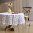 HLC.ME Isabella Floral Lace Tablecloth Round, Lace Fabric Table Cloth for Round Tables, Wrinkle Resistant Tablecloth, Patterned Scalloped Tablecloth (90 Round, White)