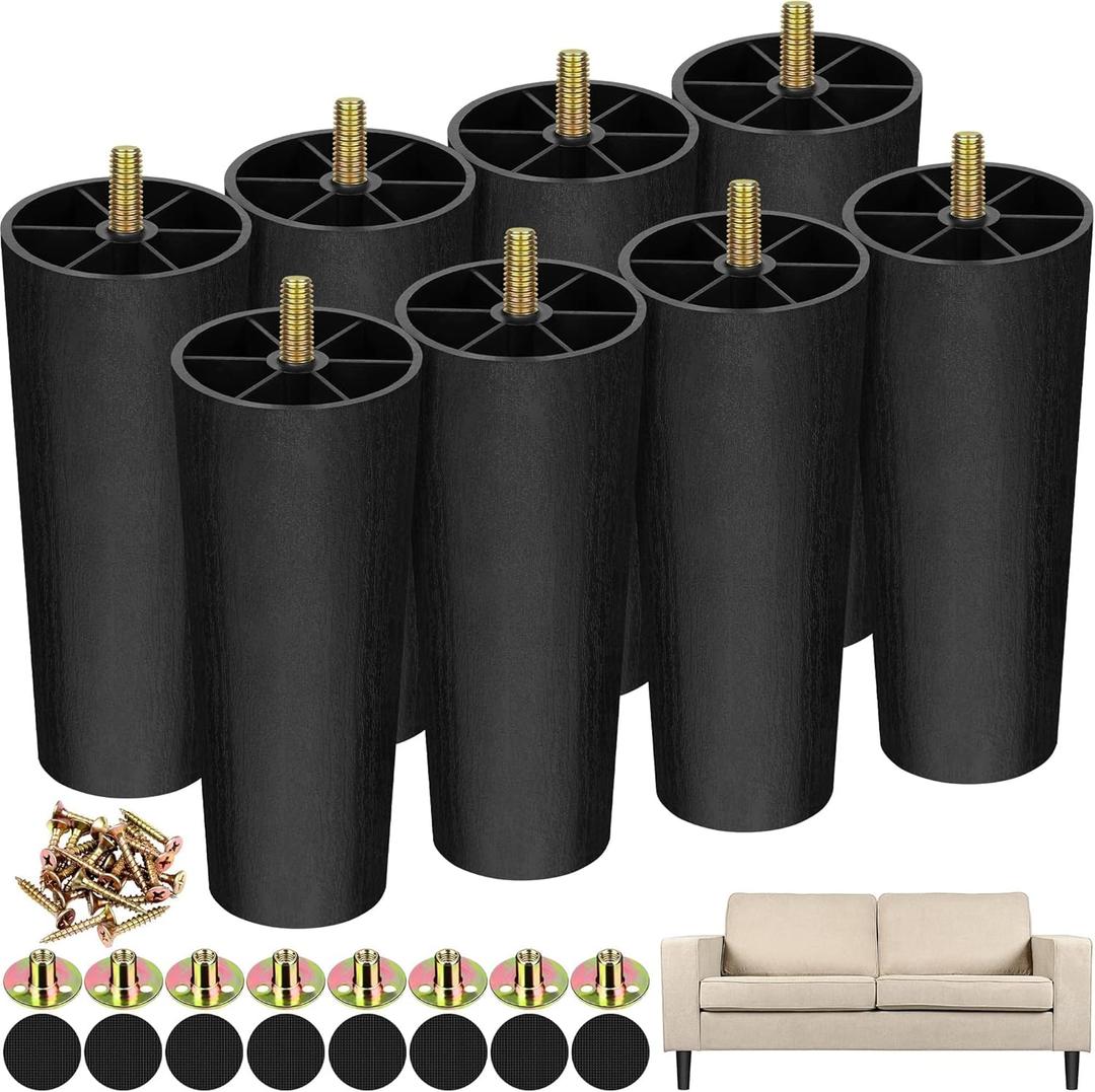 TURSTIN 16 Pack 4 Inch Plastic Furniture Legs with M8 TNuts Screws Tapered Sofa Couch and Chair Legs Replacement Furniture Legs for DIY Projects Sofas Coffee Tables Dressers Beds