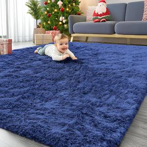 OLANLY 8x10 Machine Washable Large Area Rugs for Living Room, Bedroom, Soft Fluffy Shaggy Bedside Rug, Indoor Floor Carpet for Kids Girls and Boys, Dorms, Nursery, Home Decor Aesthetic, Navy Blue
