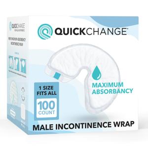QuickChange Men's Incontinence Wrap, Maximum Absorbency Catheter Alternative for Males with Reduced Mobility | 17 Ounce Capacity, Adjustable Size, 100-Count 